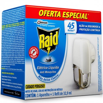 INSETICIDA RAID 45 NOITES APARELHO/REFIL 32.9ML