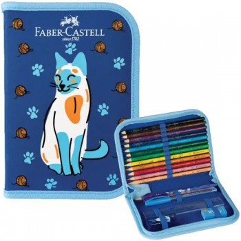 MAT. ESC. ESTOJO ESCOLAR FABER PETS C/ 18 PCS