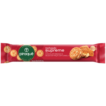 BISCOITO PIRAQUE RECHEADO SUPREME CHO BRA MAÇÃ 80G