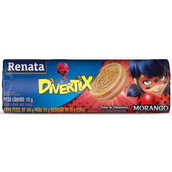 BISCOITO RENATA DIVERTIX RECHEADO MORANGO 112GR