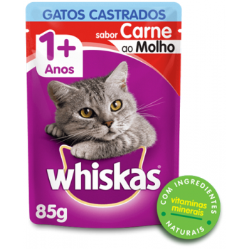 RAÇÃO WHISKAS GATOS CASTRADOS CARNE 85GR